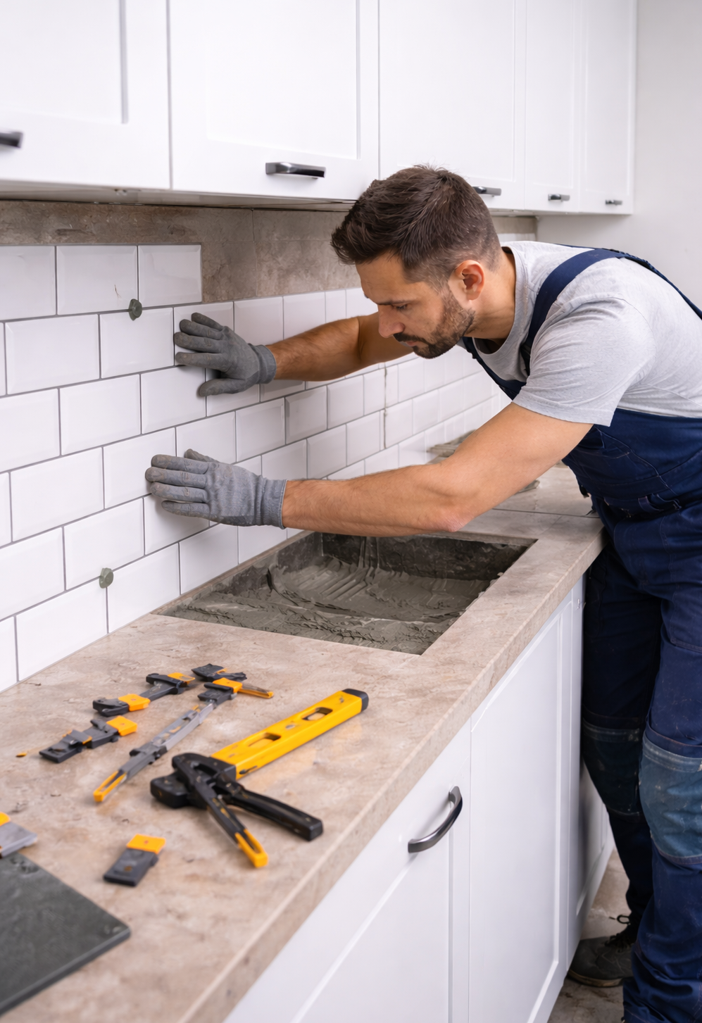 Укладка кухонного фартука керамической плиткой от 3900 ₽/м²